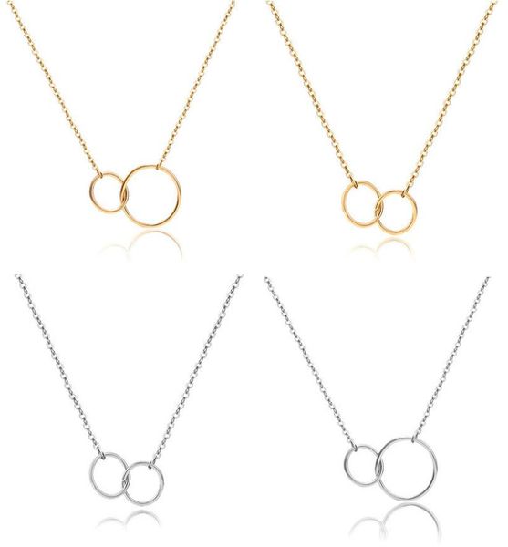 

new casual double circle designer necklace silver gold chain women initial eternity interlocking hoop infinity pendant statement n2454645