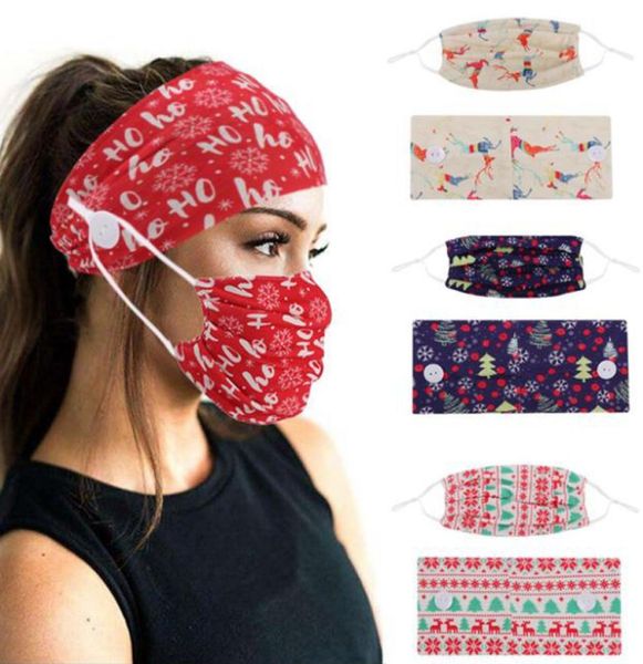 

sports headbands with face mask elastic button head band facemask 2pcs set women big girls christmas gift floral camo 19 designs d1905100, Slivery;white