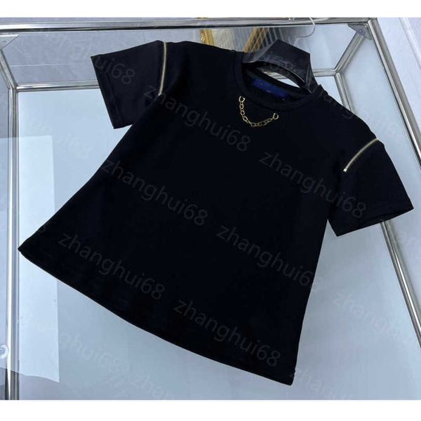 

23ss tee womens t-shirt womens designer clothing round neck pure cotton shoulder double zipper chain decoration short sleeve t-shirt womens, White