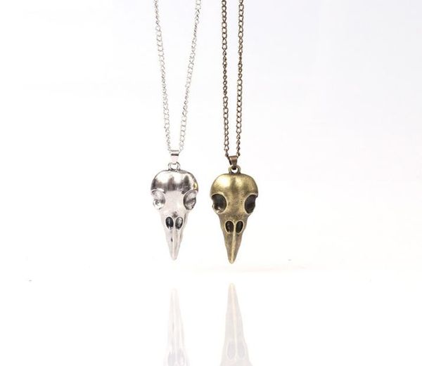 

stainless steel crow skull pendant necklace nordic viking odin rune leather chain necklace new gothic jewelry9834043, Silver
