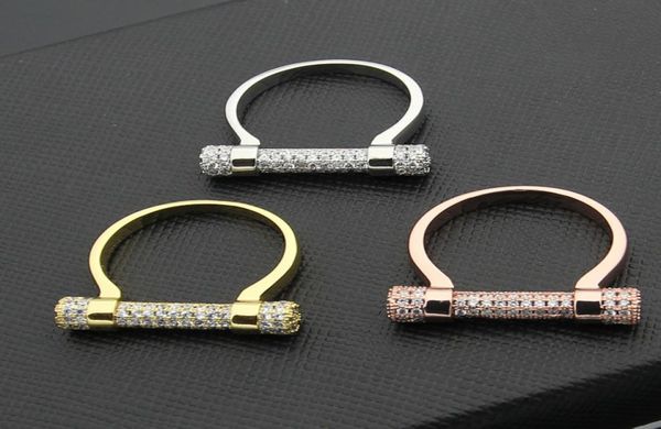 

fashion lady micro inlay full diamond horseshoe ushaped brass 18k gold plated engagement wedding wide rings 3 color size698356486, Slivery;golden