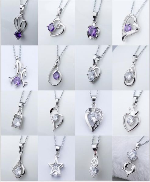 

20pcslot simple silver heart love necklaces for women crystal zircon pendants fashion jewelry mix style length 45cm whole7052975