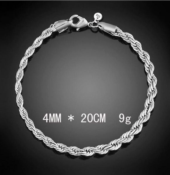 

4mm 925 sterling silver bangle rope chain bracelet for women men party bracelet european charms bracelets fit murano glasses4537237, Black