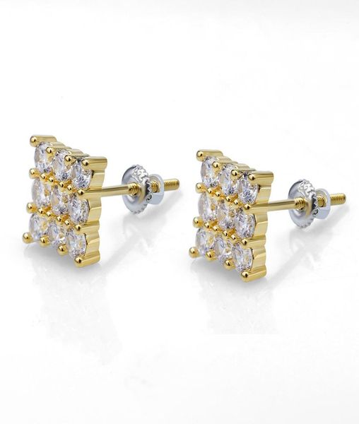 

luxury designer jewelry men earrings hip hop jewlery statement stud earrings iced out diamond hoop orecchini firmati 8509235, Golden;silver