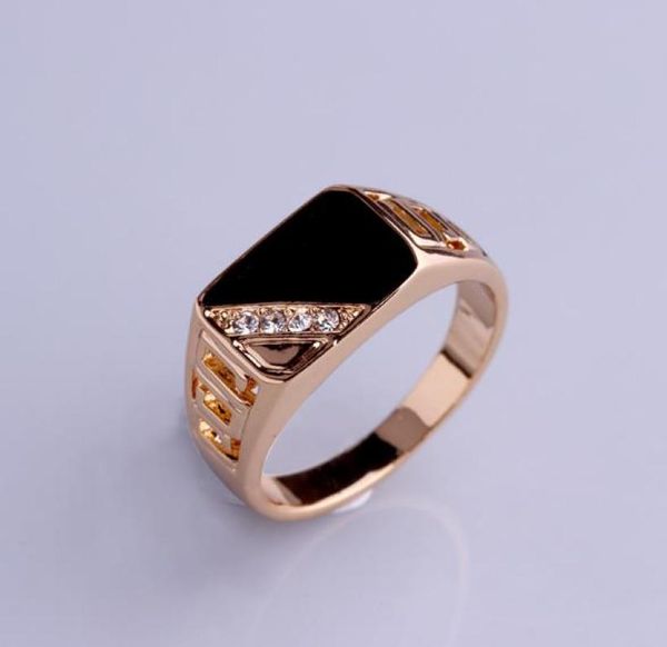 

brand new classic silvergoldcolor rhinestone men ring black enamel male finger rings triangle drip ring fast 4329224, Silver