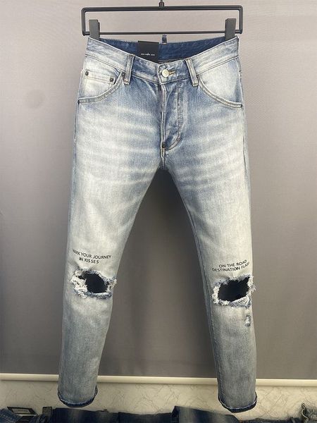 

dsqpleind2 men jeans cotton denim trousers man's water wash micro elastic slimming feet casual nostalgic patch dsq pants man clothes sp, Blue