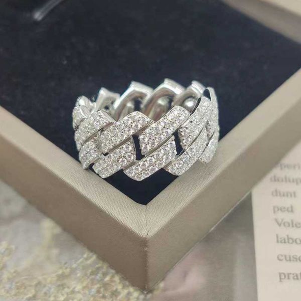 

customized s925 silver 2rows hiphop ring iced out moissanite diamond mens cuban rings