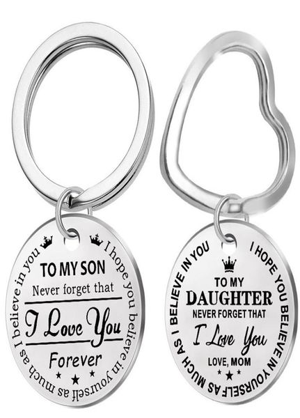 

personalized to my son stainless steel keychain engraved to my daughter forever love mom keyring heart key chains charm love penda6871865, Silver