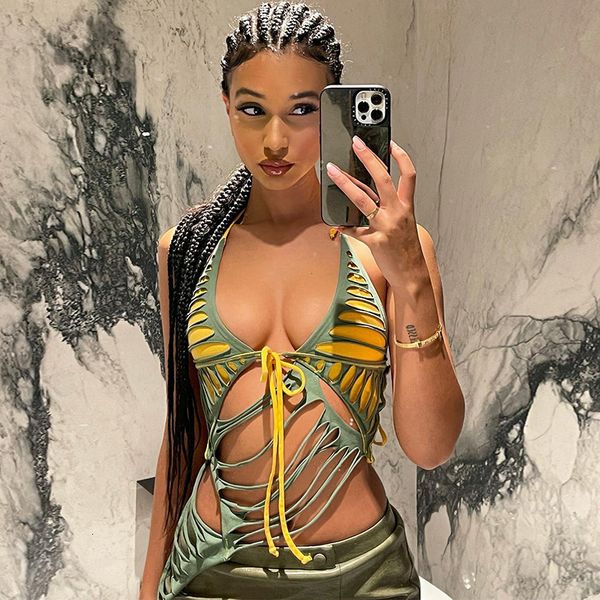 

women's tanks camis cut out asymmetric halter trashy y2k streetwear tank womans camisole rave festival outfits 230626, White