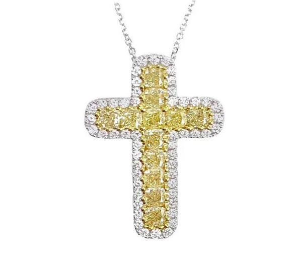 

hip hop vintage fashion jewelry 925 sterling silver cz diamond yellow crystal gemstones party women wedding cross pendant clavicle4963195