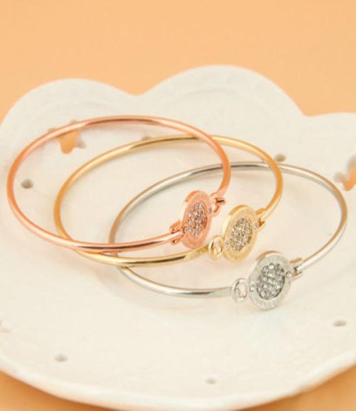 

full pave rhinestone disc lock bangle bracelet gift01233510053, White