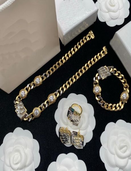 

fashion designed thick chain necklaces bracelet earring ring sets cool hiphop rock banshee head portrait 18k gold plated designer jewelry ms, Black