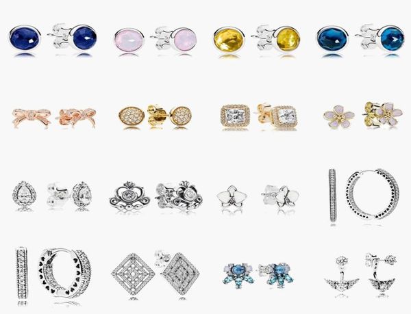

925 sterling silver stud brand new sparkling double hoop earrings high jewelry blue gemstone gold ear studs charm dust bag gifts f6947771, Golden;silver