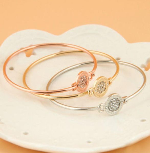 

full pave rhinestone disc lock bangle bracelet gift01232931713, White