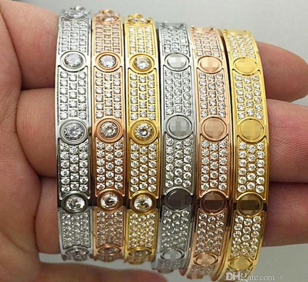 

titanium fashion man luxury full diamonds stainless steel womens mens designer iced out bracelets cuff bangles screwdriver bracele6315037, Black