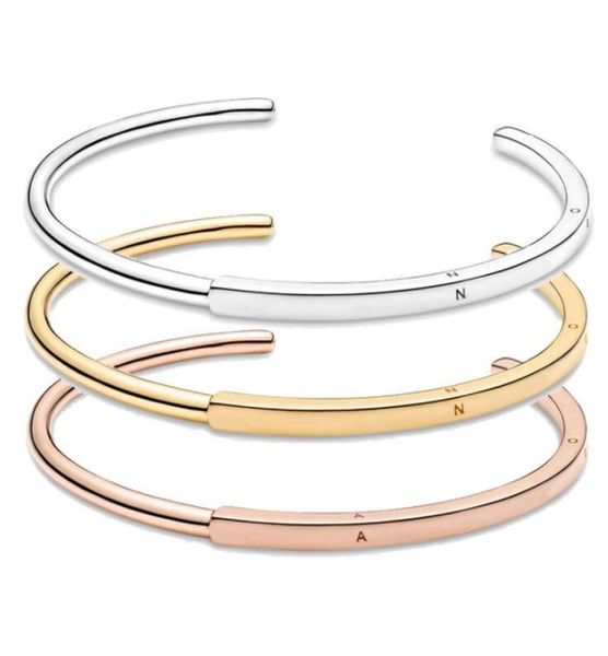 

2021 european fits pandora beads bracelets s925 sterling silver rose gold signature id bracelet for women ladies fine jewelry rom7957017, Golden;silver