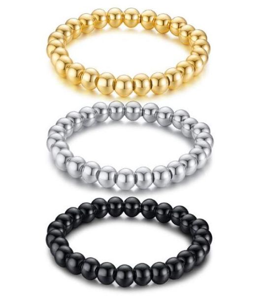 

n008 fashion gifts stainless steel handmade ball beaded link chain bracelet silvergoldblack choose 8260390398104055, Black