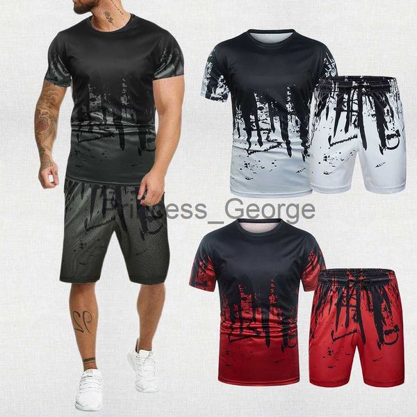 

men's tracksuits summer men women beach splash ink short pants tracksuit t shirts shorts 2 piece suits fashioncasual outdoor outfit clo, Gray