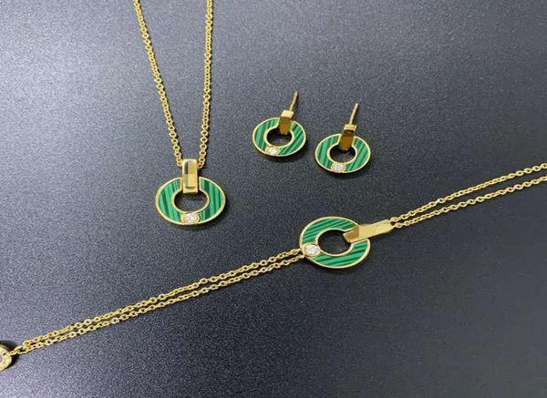 

baojia three piece set natural malachite peace charm clavicle chain pendant earrings bracelet necklace 8hct9280910, Silver