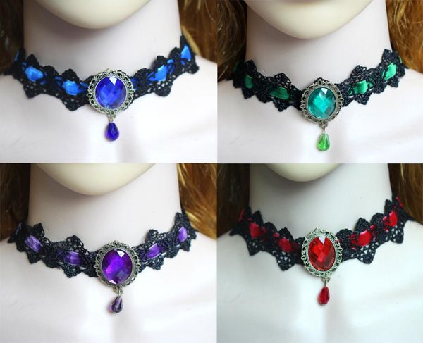 

pretty bohemia lace neccklace gothic tattoo choker necklace punk collar choker jewelry vintage black red blue crystals necklaces5742673, Silver