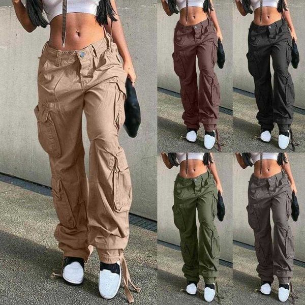 

women's jeans women high waist baggy cargo pants jogger pocket loose fit straight wide leg trouser, Blue
