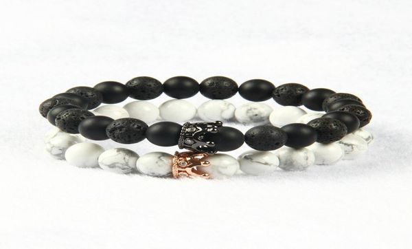 

couple jewelry whole 10 sets 8mm natural stone with micro pave cz crown bracelet for love7994490, Golden;silver