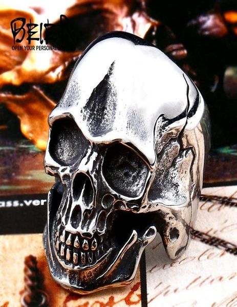 

beier 316l stainless steel ring biker ring cool punk man039s skull stainless steel hapspecial fashion jewelry br83473834184, Golden;silver