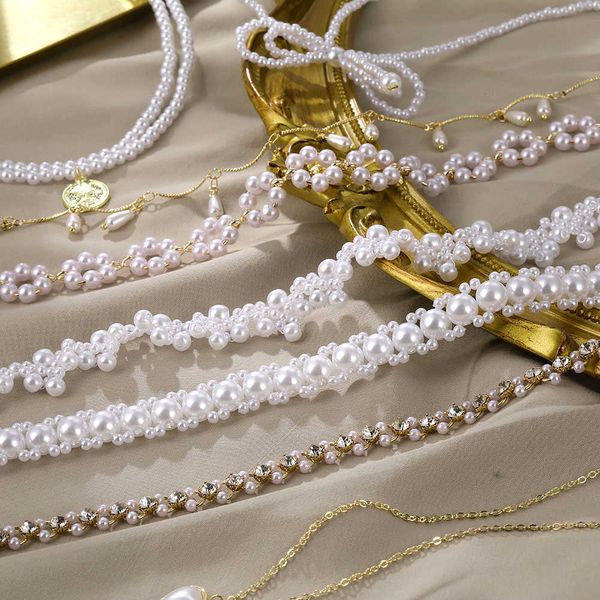 

strands fnio pearl chain choker necklace for women collar goth necklaces jewellery christmas party girl halloween new chocker 230613, Black