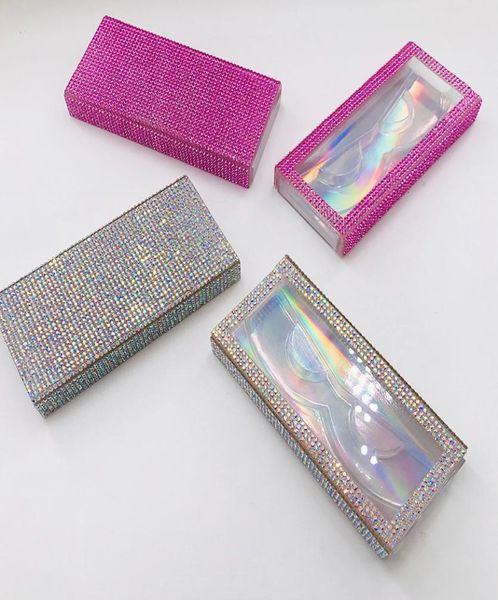 

clear rhinestones empty lash case pink silver bling eyelash box diamond square case holographic background color without eyelashes4843420