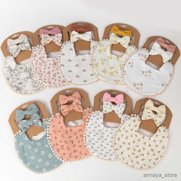 

bibs cloths cotton baby bib bows newborn headband adjustable button saliva towel print boy girl feeding cloth r230628