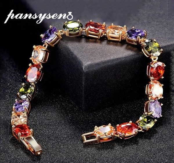 

pansysen 18cm charms ruby amethyst peridot gemstone 925 sterling silver jewelry bracelets for women fashion bracelet party gifts c1621394, Golden;silver