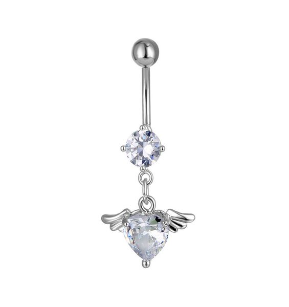 

d0617 heart zircon belly navel ring clear 8mm shape 14 ga 10mm length1493807, Silver