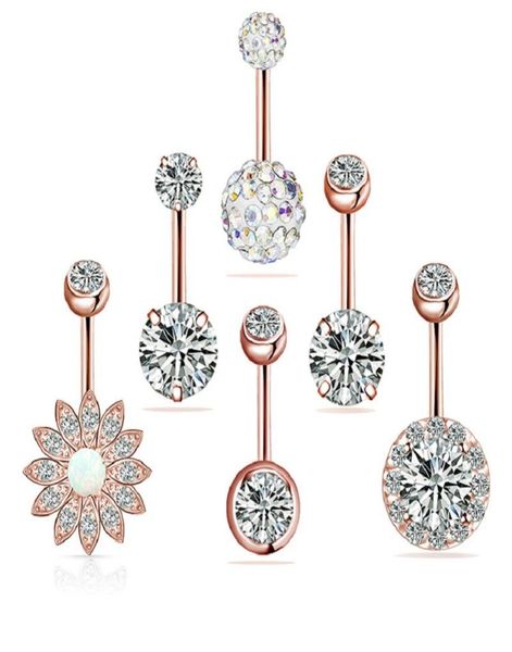 

316l surgical steel navel rings for women girls zircon belly button ring body piercing jewelry set4228970, Silver