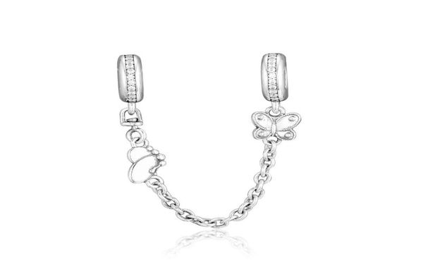 

new original 925 sterling silver bead charm two decorative butterflies safety chain beads fit european women bracelet bangle diy7807735, Black