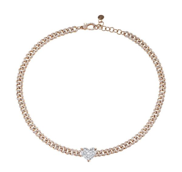 

big heart cz stone paved choker necklace with cz paved cuban chain necklace for hip hop heavy wide chain necklace3834730, Silver
