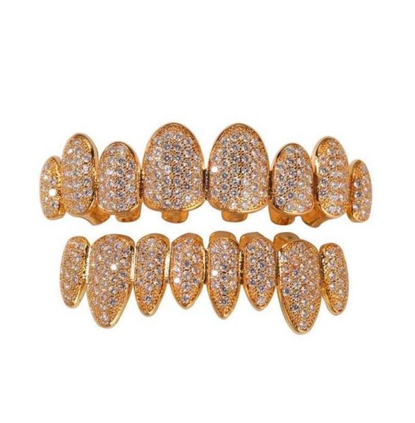 

iced out 14k gold grills crystal teeth bottom diamond grillz hip hop bling cubic zircon rapper body jewelry27305620092, Black