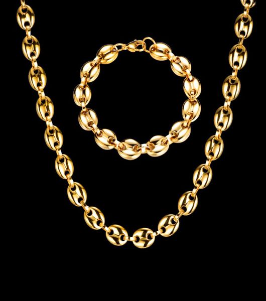 

2021 hip hop width 11mm stainless steel gold coffee beans link chain necklace bracelets for men jewelry8624226, Black