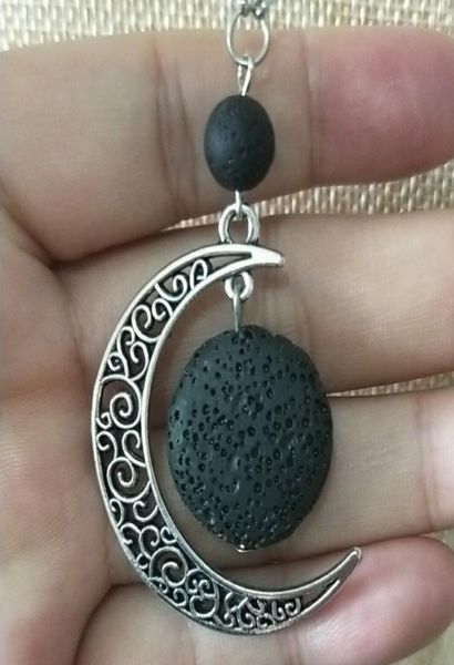 

fashion silver color round lava stone moon necklace volcanic rock aromatherapy essential oil diffuser necklace for women jewelry8461418
