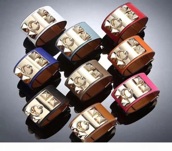 

selling fashion designer jewelry h bracelet leather cuffs women bracelet stainless steel nails leather bracelet5592494, Black