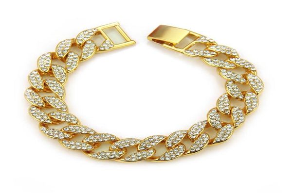 

hip hop cuban men039s bling single jewelry bracelets fashion link chain rock style6188656, Black