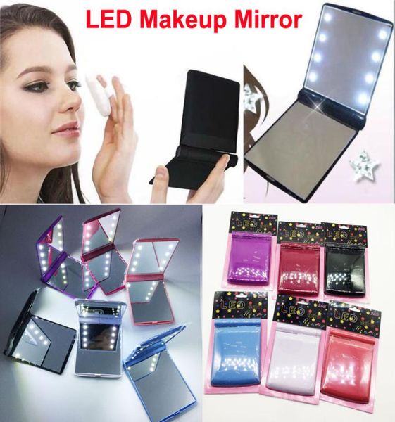 

new led makeup mirror cosmetic make up lamps portable folding pocket lady mirror travel 8 led lights lighted in stock dhl shi2139537