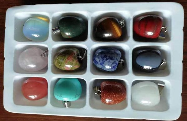 

12pcsset big apple pendant 1820mm crystal stone beads natural stone jewelry pendant necklaces gift for women8929820, Silver