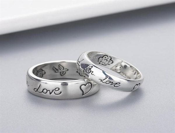

band ring women girl flower bird pattern ring with stamp blind for love letter men ring gift for love couple jewelry w294233o9586948, Silver