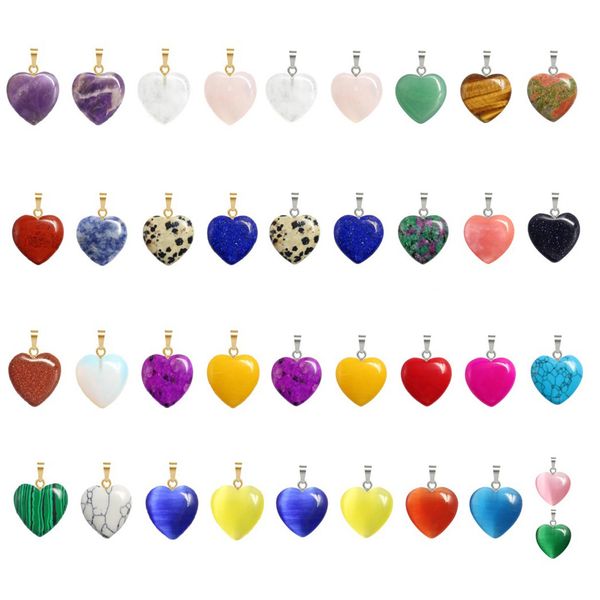 

20mm natural crystal stone pendant cute heart shaped gold women amehtysts opal choker charms diy necklace earrings jewelry making lots, Bronze;silver