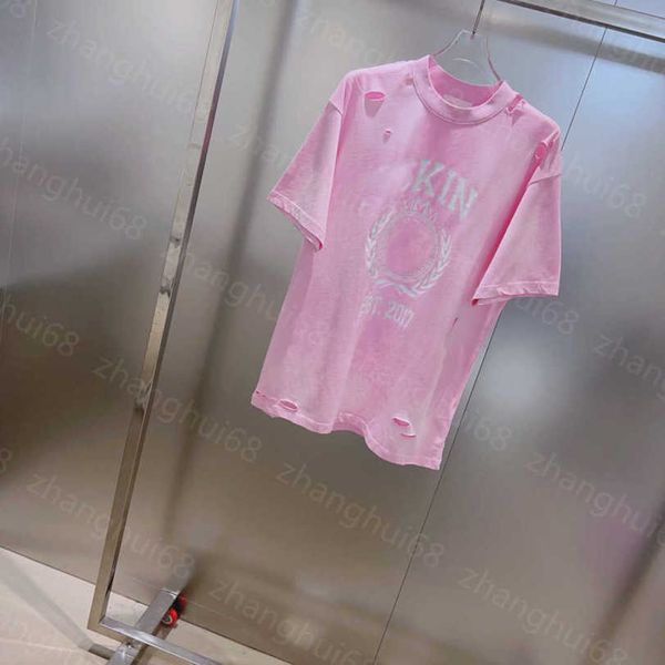 

23ss womens designer clothing tee womens t-shirt round neck pure cotton letter smiley face ripped short sleeve t-shirt womens clothes a1, White