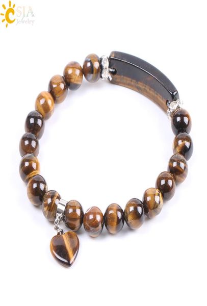 

csja new fashion natural gemstone beads tiger eye men strand bracelets bangles heart shape women jewelry love valentines day gif7546811, Black
