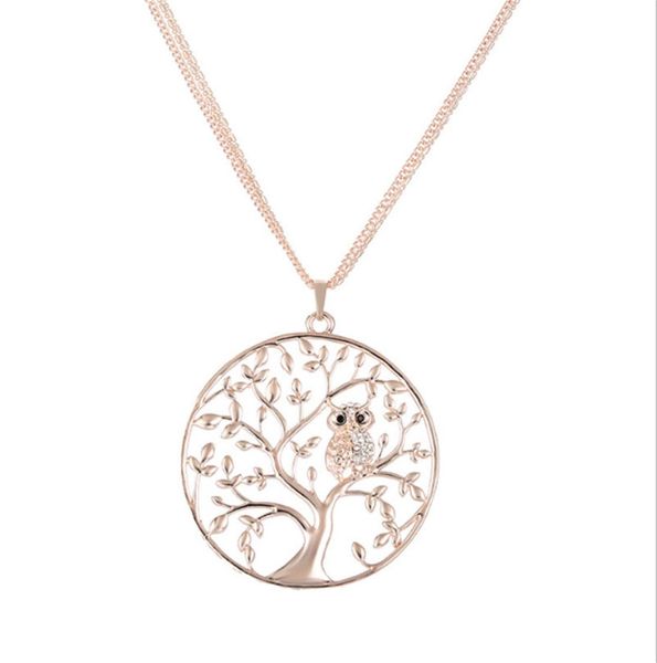 

tiny crystal animal owl pendant necklace multilayer chain tree of life necklaces jewelry silverrose gold for women gift female co6920568, Silver