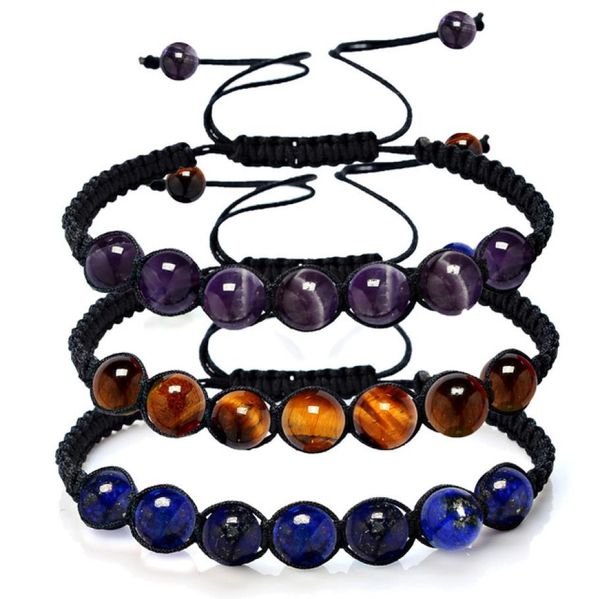 

8mm natural stone green gold amethyst tiger stone red agate turquoise woven bracelet yoga energy stone reiki buddhist bracelet jew5517957, Black