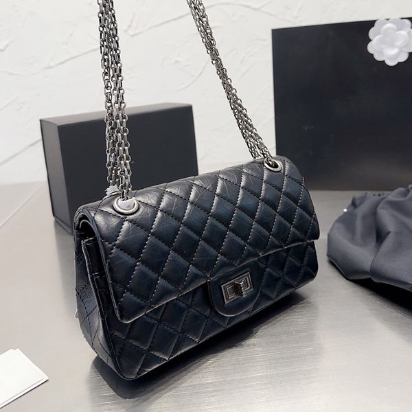 

2.55 ladies classic crossbody jumbo quilted bags aged calfskin leather double flap multi pochette silver/gold metal chain crossbody shoulder