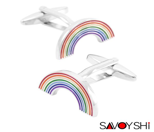 

savoyshi novelty rainbow cufflinks for mens shirt cuff bottons enamel cuff links fashion gift brand men jewelry5609059, Silver